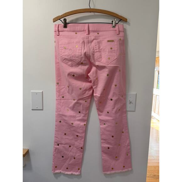Lilly Pulitzer Pink with gold dots south ocean low rise cropped jeans sixe 6 - Picture 4 of 5